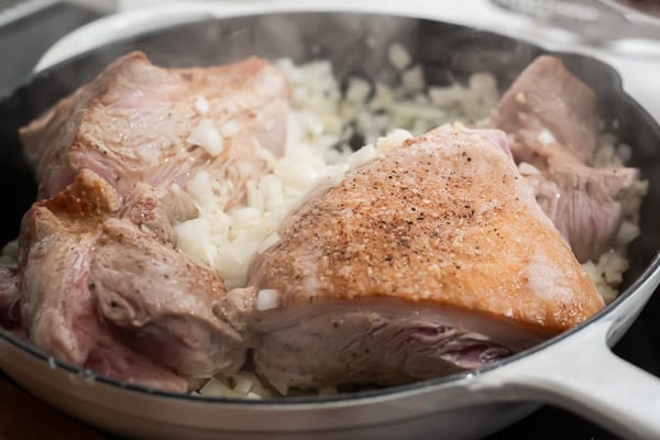Onions cooking with pork