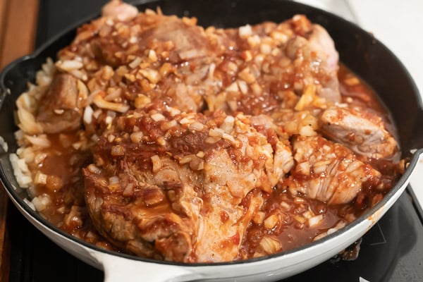 Sauce added to skillet