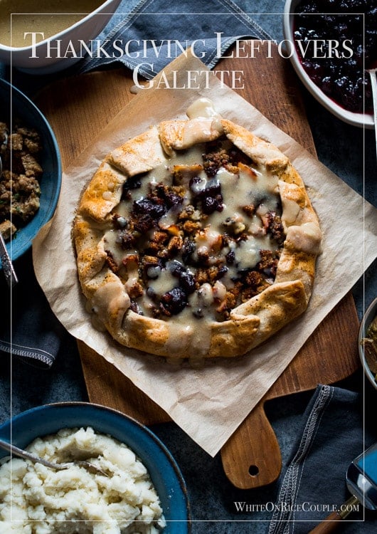 Thanksgiving Leftovers Galette on a cutting board