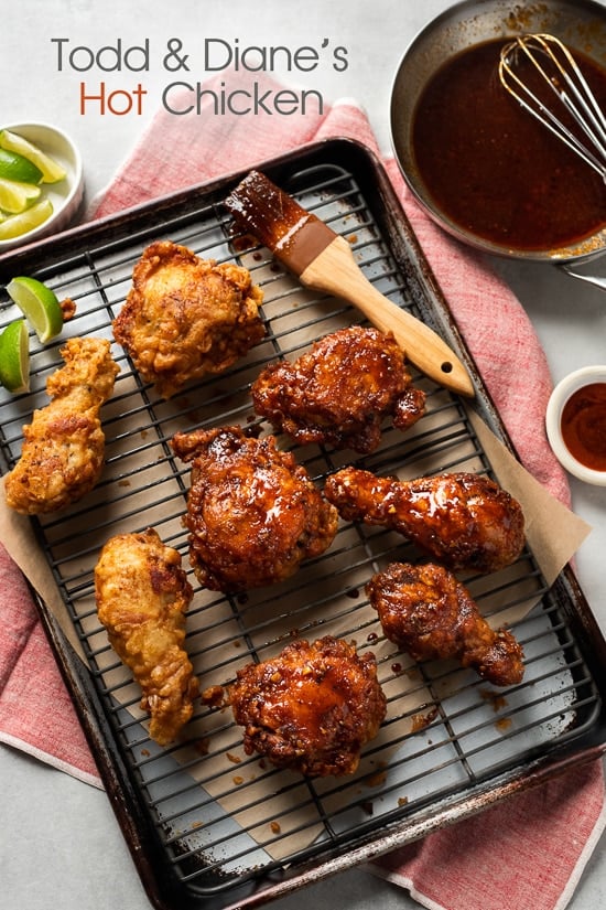 Spicy Hot Fried Chicken on a cooling rack