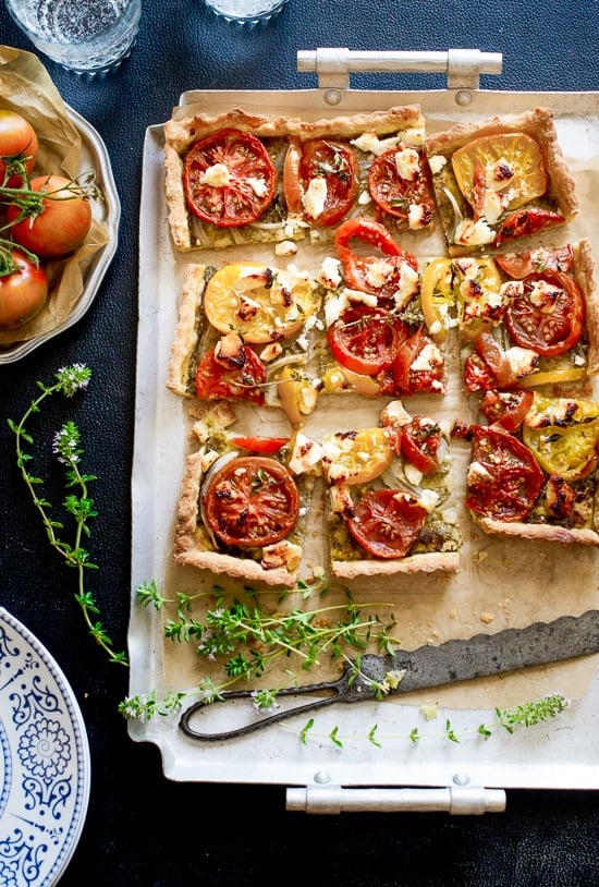 Heirloom Tomato Tart on a baking sheet