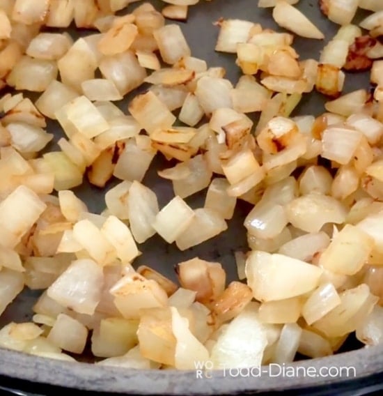 Cooked onions in pan