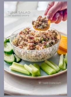 holding tuna salad with sauteed onions