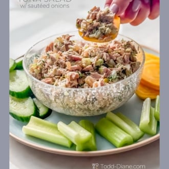 holding tuna salad with sauteed onions
