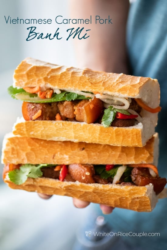 vietnamese pork banh mi held by hand