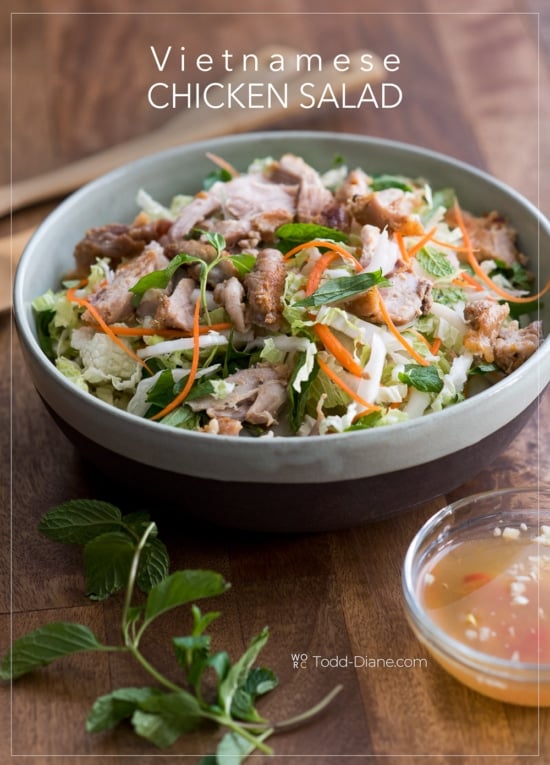 Bowl of Vietnamese chicken salad on table