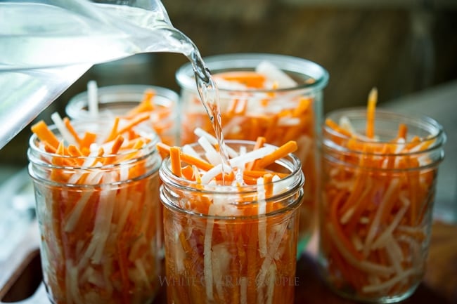 Vietnamese Pickles Recipe with Carrots Daikon Radish in a jar