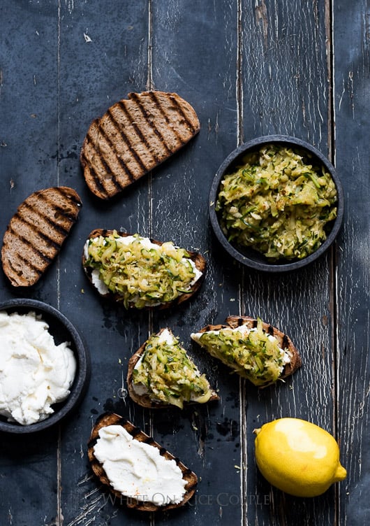 Zucchini Tartines/Toasts with Lemon & Ricotta on toast