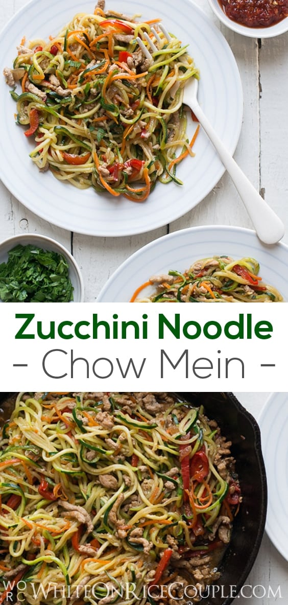 Healthy Zucchini Noodle Chow Mein Recipe- Easy Chinese Chow Mein that's healthier from @whiteonrice on whiteonricecouple.com