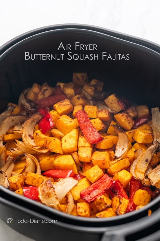 air fryer butternut squash in basket 