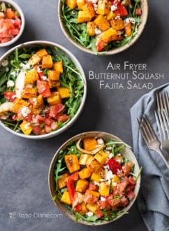 air fryer butternut squash fajita salad in bowls