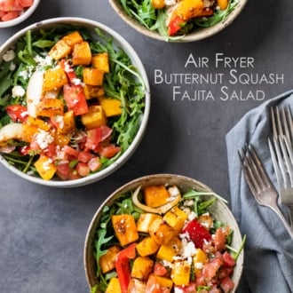 air fryer butternut squash fajita salad in bowls