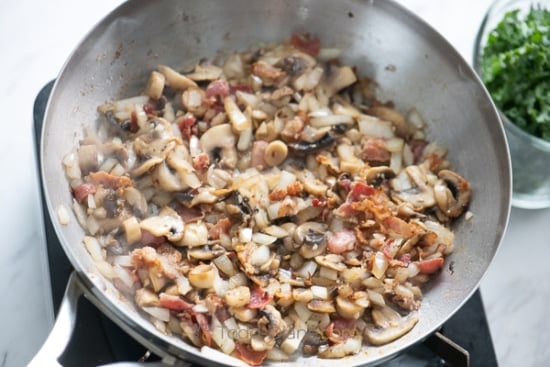 cooking meat for the stuffing