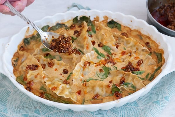 chili crisp over dumplings