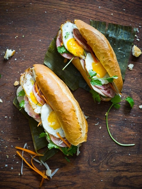 plate of egg and Vietnamese banh mi 