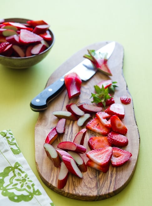 sliced rhubarb and strawberries 