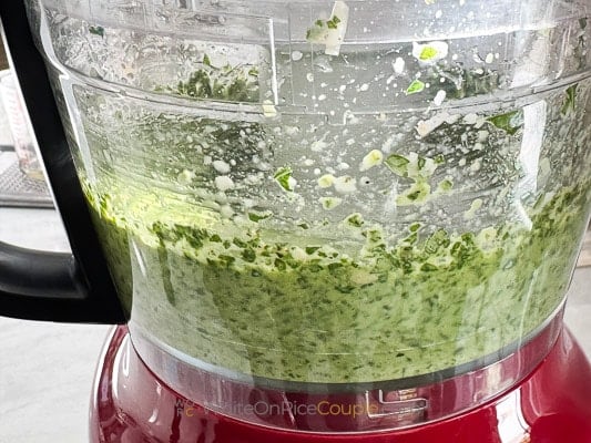 processing the basil pesto