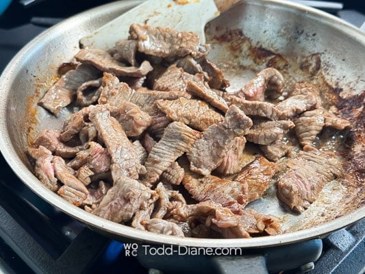 cooking the beef