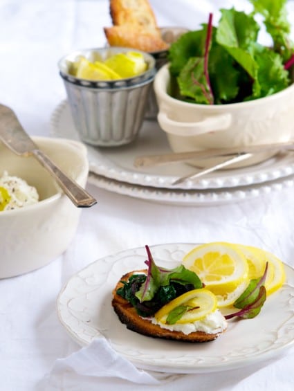 beet greens crostini with goat cheese 