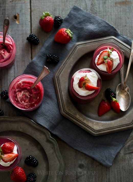 Easy Strawberry Blackberry Pudding in a glass cup