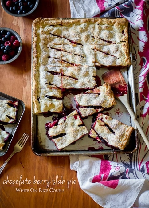 Berry Slab Pie Recipe with Chocolate on a baking sheet