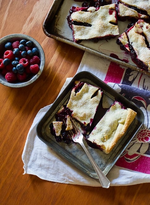 Berry Slab Pie Recipe with Chocolate on a baking sheet