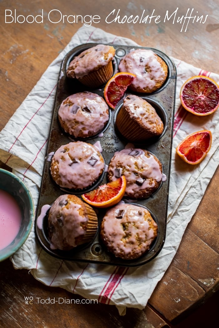 Blood Orange Chocolate Muffins with Blood Orange Glaze