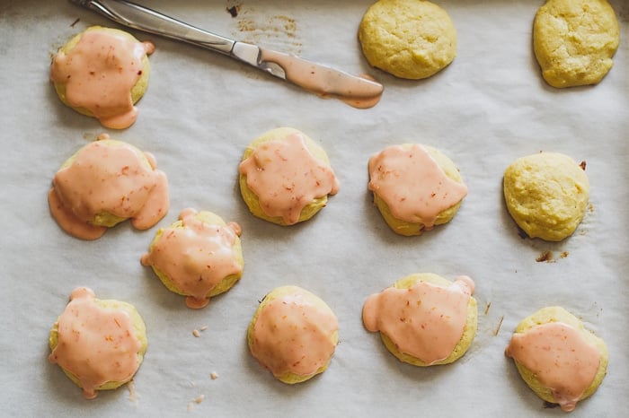 Blood Orange Ricotta Cookies on tray 