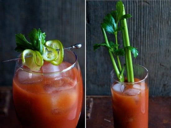 Different garnishes for sriracha bloody mary recipe 