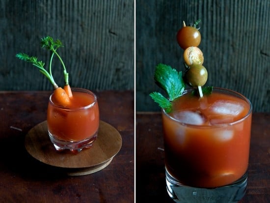 different garnishes for sriracha bloody mary 