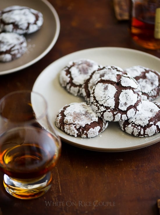 Bourbon Dark Chocolate Crack Cookies on a plate