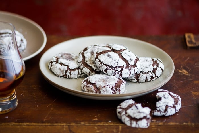 Dark cookies with whiskey on a plate