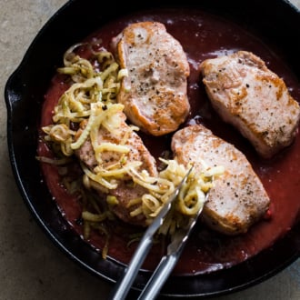 Fennel and Shallot Braised Pork Chops with mike's chilled cherry lemonade | @whiteonrice
