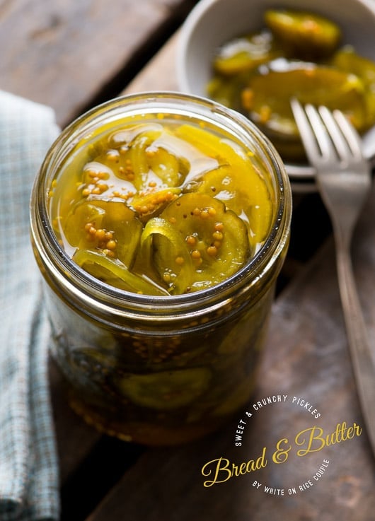 Bread and Butter Pickles in a mason jar top view