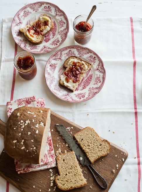 Wheat Sandwich Bread with butter jam 