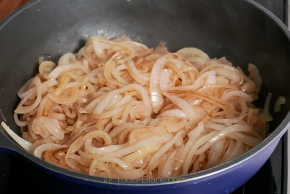 slightly caramelized onions in pan