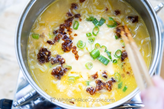 chili crisp on top of cheese ramen