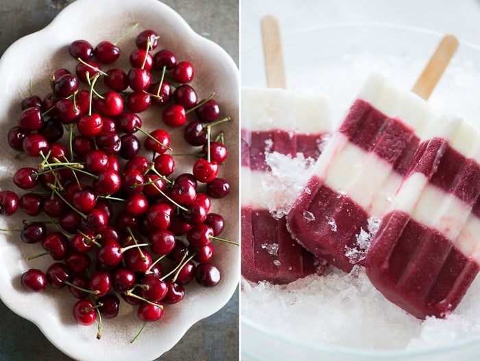 Sweet Cherry-Bomb and Coconut Milk Ice Pops are fruity & creamy. Perfect for Summer. Recipe from WhiteOnRiceCouple.com 