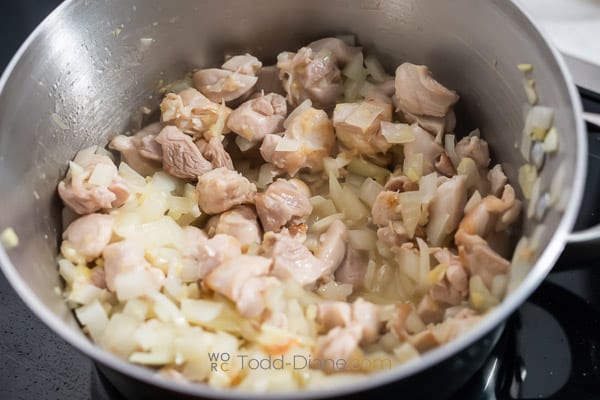 cooking onions and garlic with chicken
