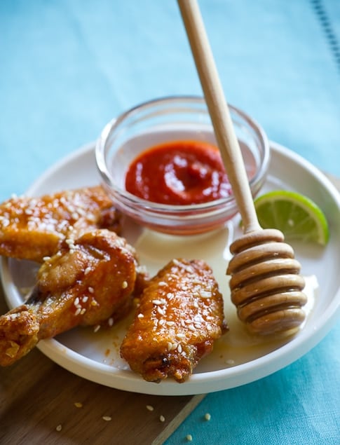 Sriracha Honey Buffalo Wings on plate 