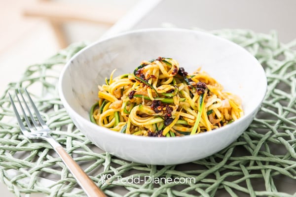 finished bowl of chili crisp zucchini noodles