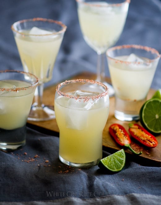 Chili Margarita Cocktail with Paprika Salt in glass cups