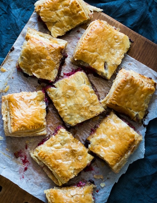 Chocolate, Berry & Cream Cheese Danish on a cutting board