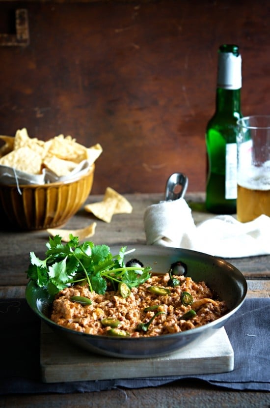 Amazing Hot Chorizo Cheese Dip in a pan