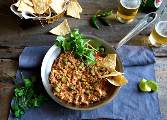 Amazing Hot Chorizo Cheese Dip in a pan