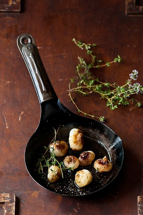 Roasted Cipollini Onions in pan 