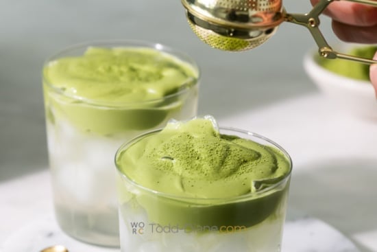 sifting matcha powder