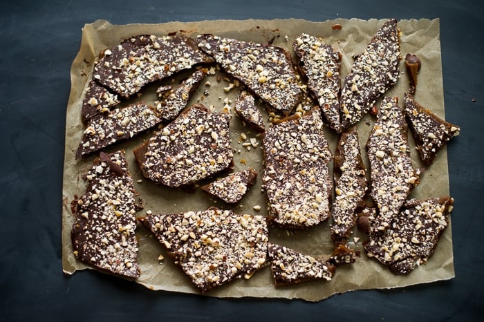 Coffee Toffee Recipe with Espresso on a baking sheet