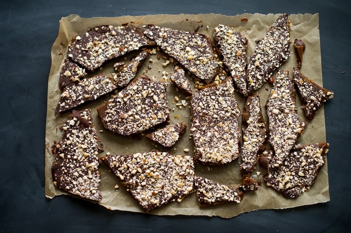 Espresso Toffee Recipe with Espresso on a baking sheet