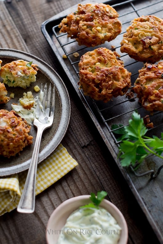 Sweet Corn Fritters on a cooling rack